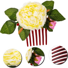 Haarkam met gele bloem voor dames, een veelzijdig decoratief haaraccessoire gemaakt van stof en plastic, voor bruids- en feestkapsels.