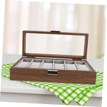Houten horlogeopbergdoos met vakjes, decoratieve bureau-etui, horlogehouder, horlogedoos voor thuis of op kantoor.