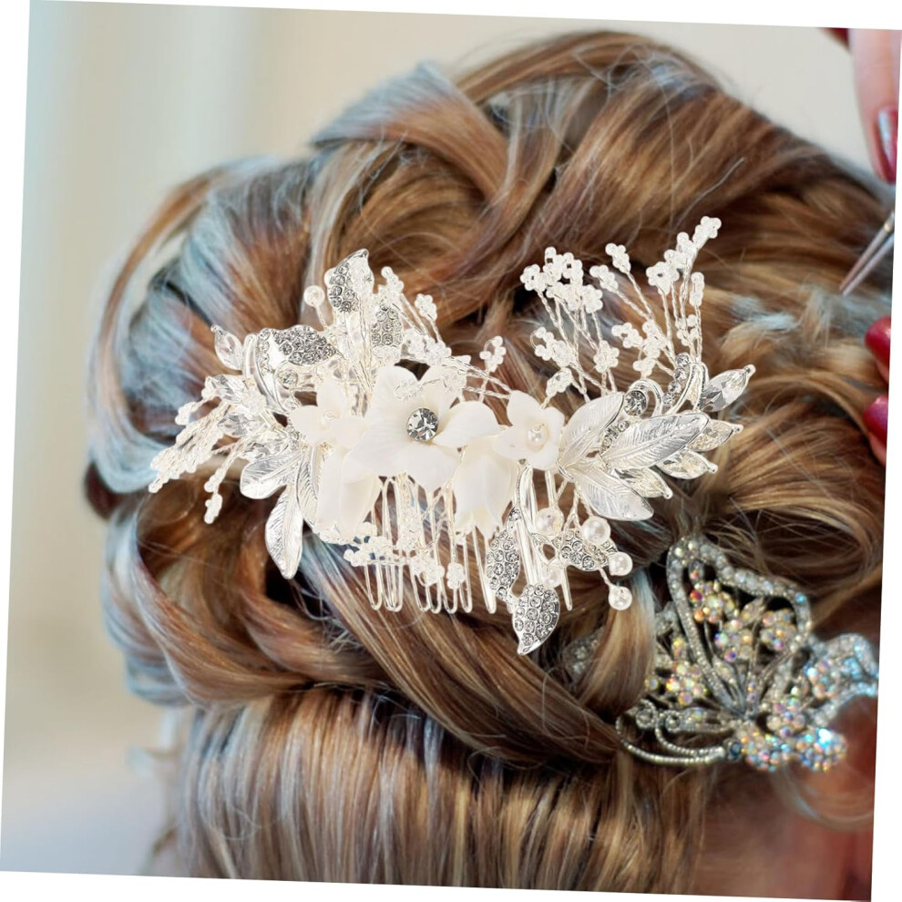 Hkhbjs Pearl Flower Hair Comb For Bride Wedding Hair Accessories White Floral Headpiece For Bridal Ceremony