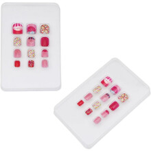 Set di 24 punte per unghie finte a strisce "S Cake", unghie artificiali fai da te adorabili per manicure e per bambini