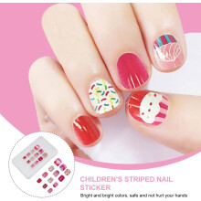 Set van 24 nepnageltips met taartstreepmotief, leuke doe-het-zelf kunstnagels voor kinderen en kinderen.