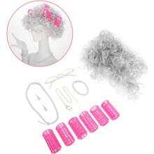 Grey Granny Wig Hair Rollers Old Woman Costume for Halloween Performance Includes Facial Chain for Women