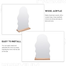 Bureauspiegel van acryl, frameloos, onregelmatig gevormd, cosmetische spiegel met houten standaard voor make-uptafel