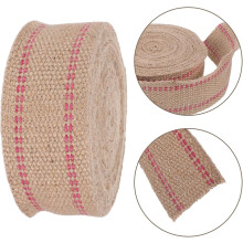 Rot gestreiftes Jute-Gurtband, Rolle, natürliches Sackleinenband für Stuhlreparaturen, Polsterarbeiten, Bastelarbeiten und DIY-Projekte