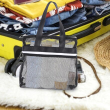 bolsas de ducha de malla negra con cremallera, neceser portátil de secado rápido para la playa, el dormitorio o el baño.