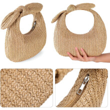 Gewebte Strandtasche mit Schleife, handgefertigte Clutch aus Polyester für Damen, Sommer-Handtasche
