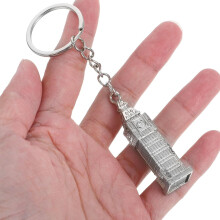 Schlüsselanhänger mit ikonischer Vintage-Uhr aus Metall, silberfarben, dekorativer Taschenanhänger