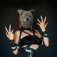 Vicces félarcú farkasmaszk, mozgatható állkapocs halloweeni buliba, szőrös jelmezkiegészítő