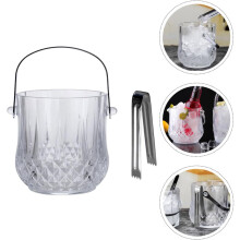 Seau à glace portable avec poignée, en verre et acier inoxydable, léger et facile à transporter, design élégant.