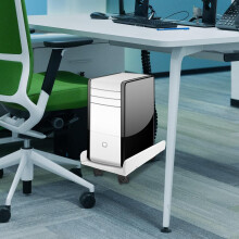 Soporte móvil para torre de ordenador con ruedas con freno, color blanco, para colocar debajo del escritorio.