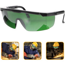Occhiali di sicurezza protettivi da uomo, montatura nera con lenti verde scuro e protezione oculare IPL.