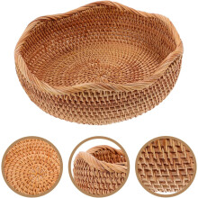 Cesta de pan de ratán, pequeña, redonda, tejida, para servir pan, 25x7cm