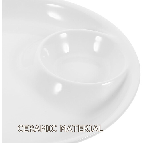 Placa de Servir Dividida de Cerâmica com Chip e Dip Bowl, Multifuncional e Fácil de Limpar 2