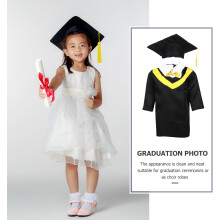Completo da cerimonia per la scuola materna con toga e cappello, per bambini di 100 cm di altezza, abito accademico con colletto giallo.
