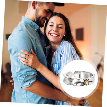 Anello aperto a forma di sole, regolabile, stile punk, con motivo a sole, in metallo argento e rame, unisex.