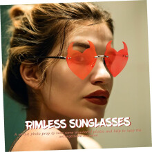 Herzförmige randlose Sonnenbrille für Damen, rahmenlose, stylische Party-Sonnenbrille, rote Gläser, goldener Rahmen, Outdoor-Sonnenbrille