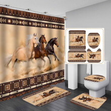 Western Horse Shower Curtain and Bath Mat Set 4PCS