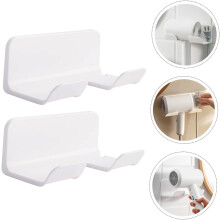 2 soportes para secador de pelo de baño, montaje en pared, organizador de almacenamiento sin perforaciones, diseño elegante.