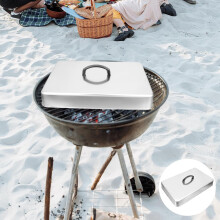 Coperchio rettangolare a cupola in acciaio inox per bistecche, 43,5 x 28,3 cm, per piastra barbecue.
