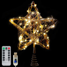 Étoile lumineuse en rotin pour sapin de Noël avec télécommande