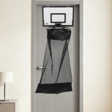 Cesto de ropa con forma de aro de baloncesto, cierre de cremallera seguro y fácil descarga.