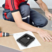 Serratura per porta di roulotte in acciaio inossidabile, acciaio al carbonio, nera, montaggio a filo, maniglia a paletta, aspetto