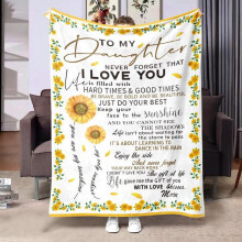 Polyesterdecke mit Sonnenblumen- und Buchstabenmuster