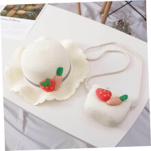 Conjunto de sombrero de playa y bolso cruzado, sombrero de sol blanco para cosplay de 52 cm con correa ajustable.