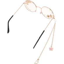 Ochelari de vedere Cosplay cu ramă rotundă cu fundă fluture și lanț pentru femei și adolescente, accesorii Kawaii, recuzită de petrecere