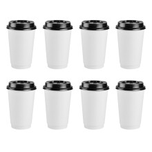 Vasos de café desechables de papel de doble pared con tapas (12 oz,