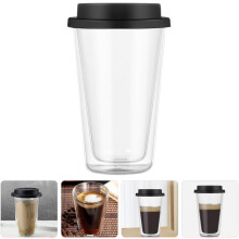 350-ml-Kaffeebecher, Cappuccino-Tasse, hochwertiges Borosilikatglas, Silikondeckel, doppelwandig, wiederverwendbar, ergonomisch