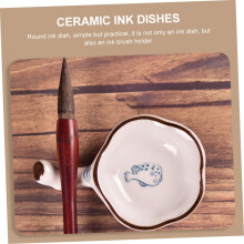 Encrier rond en céramique pour pinceaux, idéal pour les calligraphes et les étudiants. Fournitures de bureau.