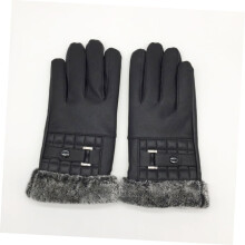 Thicken Warm Windproof Pu Gloves for Men Touch Screen Compatible