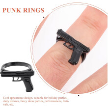 Bagues punk pour hommes et femmes, bague gothique vintage en alliage avec motif pistolet, couleur noire.