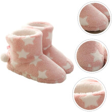 Botines de invierno con estampado de estrellas y bolitas de peluche, botas cálidas de felpa, botines para mujer, cómodos para estar en casa.
