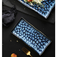 Servierplatte, Fischtablett und Obstschale, rechteckiger, geprägter Keramik-Multifunktionsteller für Sushi und Pasta