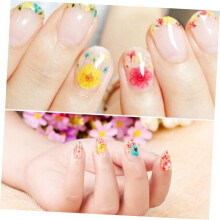 Accessoires für Nagelkunst mit getrockneten Blüten, Blütenblätter und Blütenfarben für Maniküre und Bastelprojekte