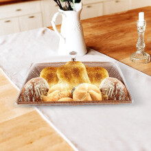 Cesta grande cuadrada para servir alimentos con tapa, bandeja para guardar pan y fruta estilo ratán tejido.