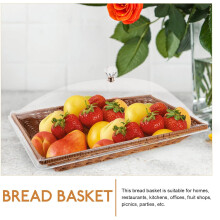 Grand panier de service carré avec couvercle, plateau de rangement pour pain et fruits en rotin tressé