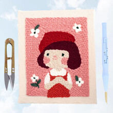 Kit de bordado DIY Punch para iniciantes com fio de lã colorido e pano de material sintético