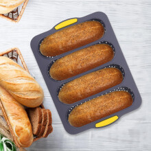 4 spor silikon brødform non-stick fleksibel bakekakeform svart franskbrødpanne