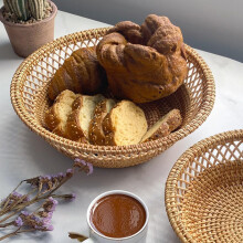 Cesta de frutas tejida, pequeña cesta redonda para pan, ideal para aperitivos y para servir en la mesa del salón.