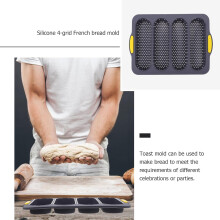 Moule à pain en silicone antiadhésif à 4 compartiments, moule à gâteau flexible, moule à pain français noir