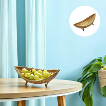 Cesta de almacenamiento de frutas tejida con forma de barco, multifuncional, resistente y de diseño rústico natural.