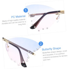 Lunettes de soleil tendance en forme de papillon pour femme, grandes montures sans contour, verres dégradés bleus et roses, monture dorée