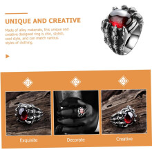 Red Gem Ring Gothic Punk Dragon Claw Alloy Ring for Men Special Occasions Daily Life