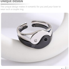 Yin-Yang-Partnerringe, offenes Finger-Set, Tai-Chi-Design, schwarz-goldener und weißgoldener Schmuck zum Jahrestag für Verliebte