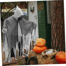 Todesmantel Halloween-Kostüm für Erwachsene, grauer Umhang mit Kapuze, blutiger Umhang