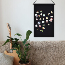 Nordischer schwarzer Canvas-Anstecknadelhalter, Broschenorganisator, Wandbehang, Banner