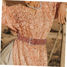 Breiter, brauner, nietenbesetzter Taillengürtel für Damen, klobiger PU-Ledergürtel im Boho-Western-Stil